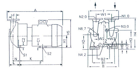 2BV型水環(huán)式真空泵的安裝尺寸
